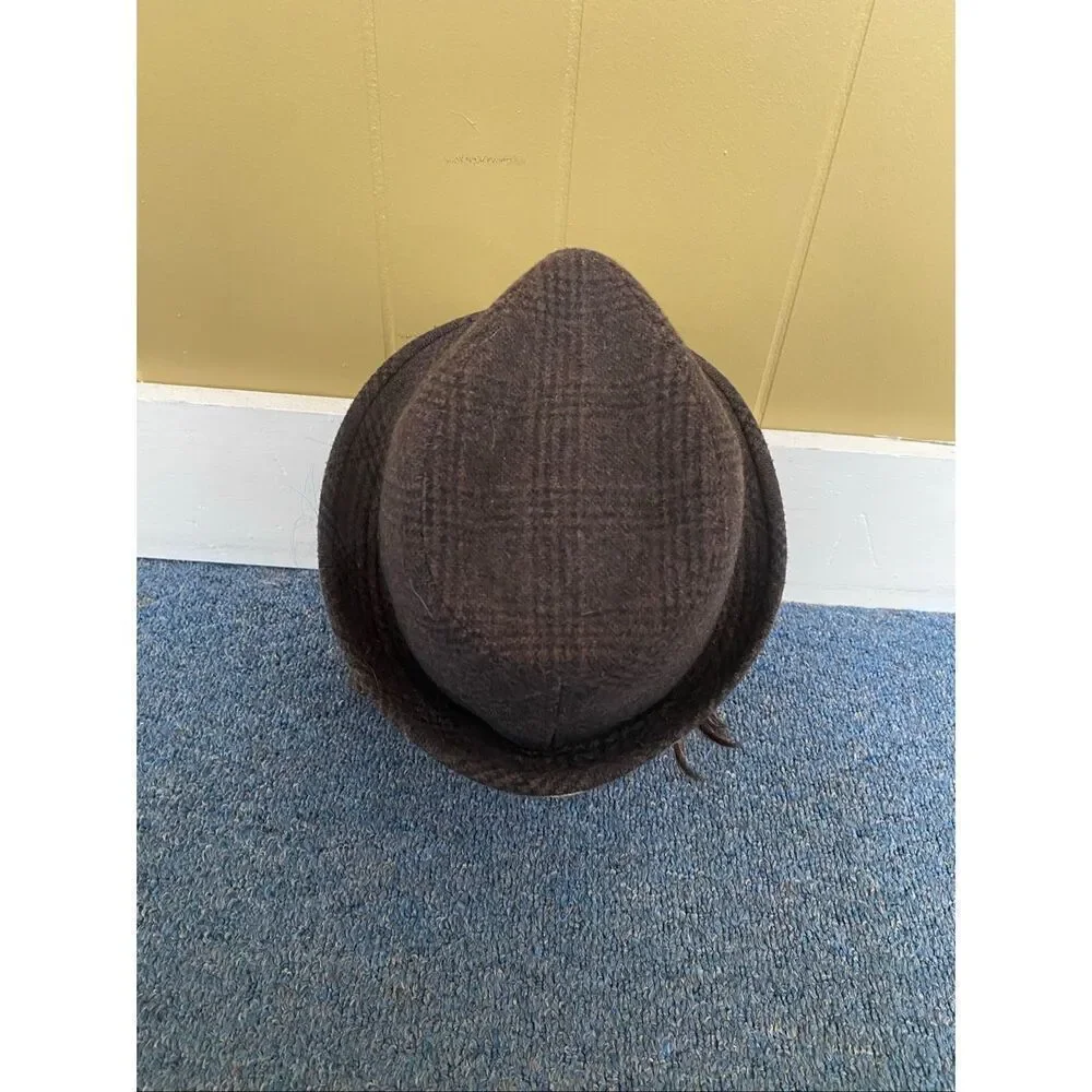 Blue Crown L/XL Men wool polyester blend fedora hat men brown black plaid